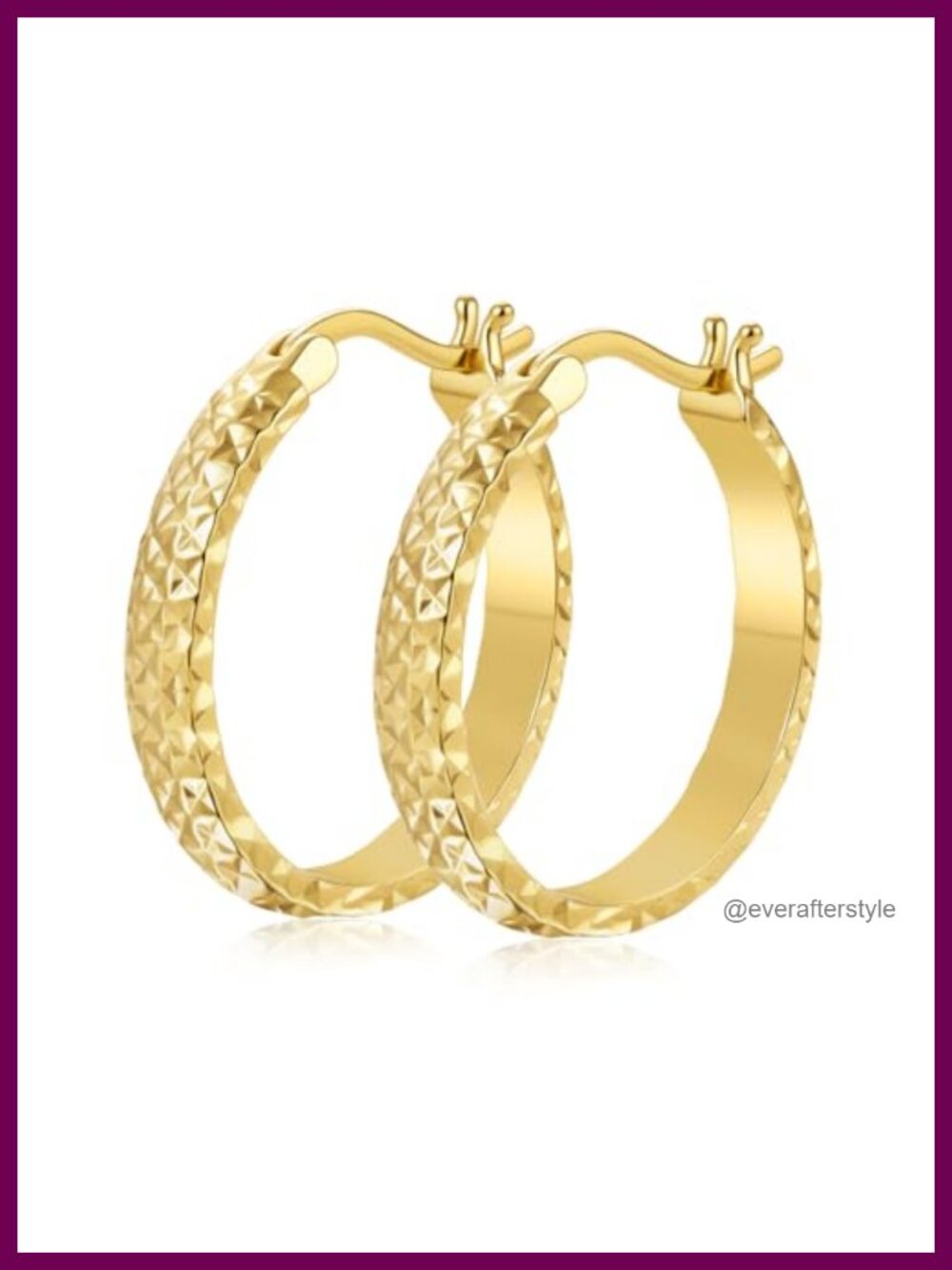 14K Yellow Gold Chunky Diamond Cut Hoop Earrings for Women, Trendy Textured